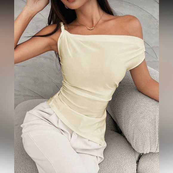 Elegant Off-Shoulder Apricot Top